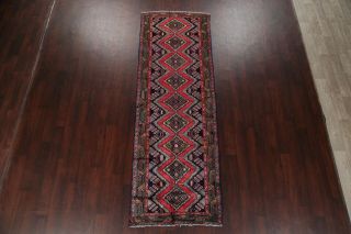 VINTAGE Geometric 10 ft Hamedan Persian Runner Hand - Knotted Oriental Wool 3x10 2