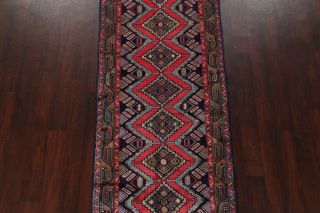 VINTAGE Geometric 10 ft Hamedan Persian Runner Hand - Knotted Oriental Wool 3x10 3