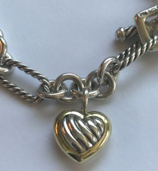 DAVID YURMAN Sterling Silver & 18K Yellow Gold Cable Heart Charm Bracelet 3