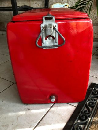 RARE Vintage Buvez Coca Cola Red Steel Picnic Cooler - French 3
