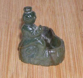 VINTAGE CHINESE GREEN JADE BUDDHA INK WELL HAND CARVED BRUSH HOLDER 2