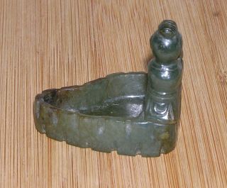 VINTAGE CHINESE GREEN JADE BUDDHA INK WELL HAND CARVED BRUSH HOLDER 3