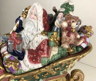 RARE FITZ & FLOYD Florentine Christmas Santa Sleigh Centerpiece Cookie Jar NoBox 8