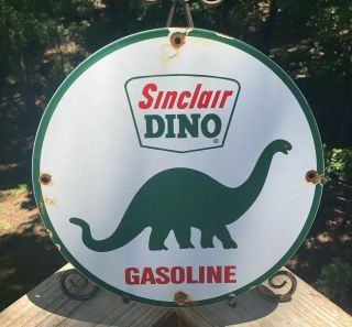 Vintage Sinclair Dino Gasoline Porcelain Sign Service Station Gas Pump Plate Oil