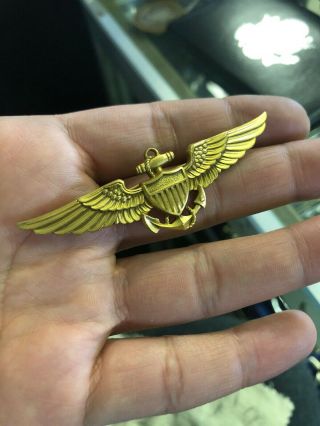 Vintage LGB 1/20 10k Gold Filled Military Aviator Wings Pin 2 & 7/8” 4