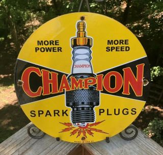 Vintage 1957 Champion Spark Plug Porcelain Gas Pump Sign