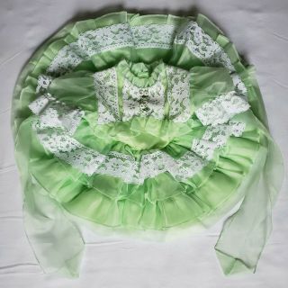 Vintage Martha ' s Miniature Sheer Green Floral Lace Ruffle Party Dress T1 2
