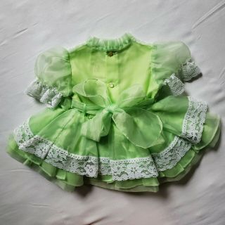 Vintage Martha ' s Miniature Sheer Green Floral Lace Ruffle Party Dress T1 4