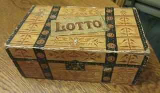Antique Victorian Ca 1885 Mcloughlin Bros.  Lotto Game In Miniature Litho Chest