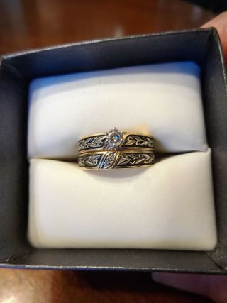 Vintage 14k White & Yellow Gold Diamond Wedding Engagement Ring Set Sz 5.  75 (755)