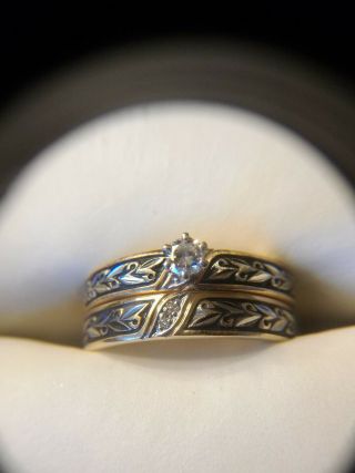 Vintage 14k White & Yellow Gold Diamond Wedding Engagement Ring Set Sz 5.  75 (755) 3