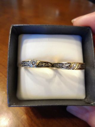 Vintage 14k White & Yellow Gold Diamond Wedding Engagement Ring Set Sz 5.  75 (755) 4