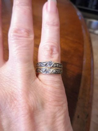 Vintage 14k White & Yellow Gold Diamond Wedding Engagement Ring Set Sz 5.  75 (755) 7