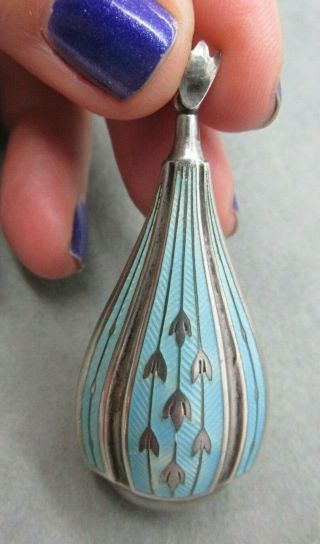 Antique Art Deco Blue Guilloche Enamel Sterling Silver Large Unusual Pendant