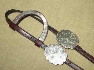 Terrific HIGH END VINTAGE Western One Ear CORTES MEXICO SILVER Headstall Bridle 2