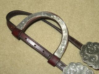 Terrific HIGH END VINTAGE Western One Ear CORTES MEXICO SILVER Headstall Bridle 3