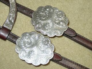 Terrific HIGH END VINTAGE Western One Ear CORTES MEXICO SILVER Headstall Bridle 5