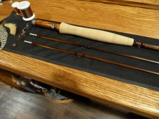 Custom Bamboo Fly Rod Winston Taper Flamed 7 ' 4 wt Maple burl engraved band seat 3