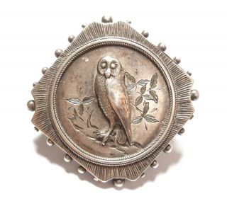 Antique Victorian Silver Aesthetic Movement Owl Brooch