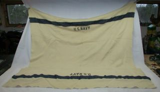 Vintage Wwii Us Navy Military Wool Blanket 60 " X 78 " Navajo Blue Stripe