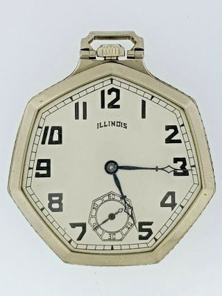 Vintage Illinois Seven Sided Pocket Watch - Running Well
