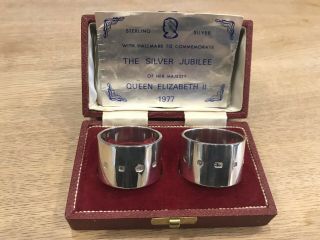 Solid Silver Hallmarked Queen Elizabeth Silver Jubilee 1977 Napkin Rings