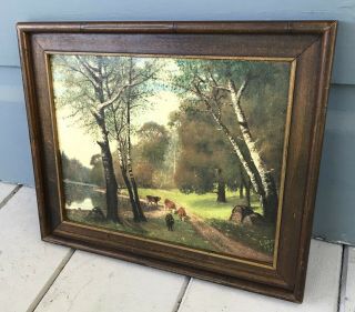 Antique 1930 Listed California Artist Christian Petersen Skov Cows Oil Painting 3