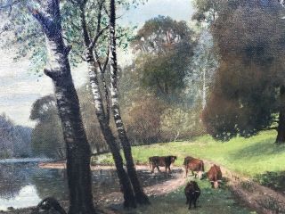 Antique 1930 Listed California Artist Christian Petersen Skov Cows Oil Painting 6