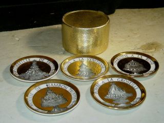 Vintage Mid Century Fornasetti Milano Italy Set Of 5 Dinner At Eight Coasters