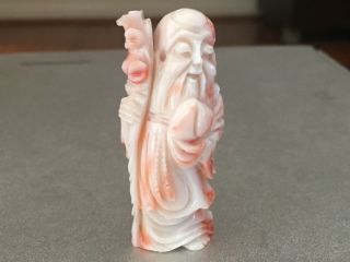 Antique Chinese Carved Natural Coral Figure Statue 30g
