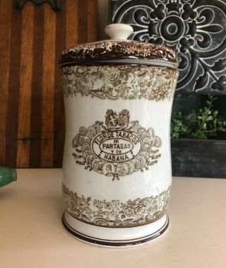 Rare Antique Humidor Pickman Sevilla Partagas Porcelain Box Jar Empty Htf