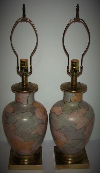 Vintage Pair Frederick Cooper Ceramic & Brass Table Lamps