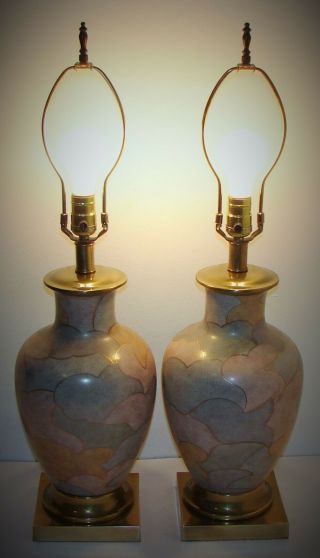 Vintage Pair Frederick Cooper Ceramic & Brass Table Lamps 2