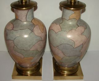 Vintage Pair Frederick Cooper Ceramic & Brass Table Lamps 3
