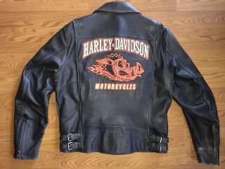 Men’s Harley Davidson Vintage Road Hog Distressed Black Leather Jacket Size L