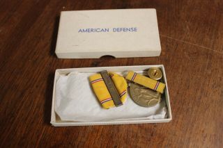 Wwii Us Navy American Defense Medal Set White Box Ribbon Lapel Sea Bar