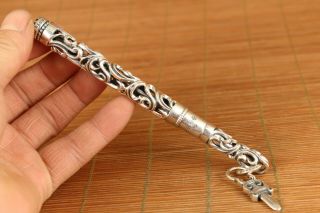 Chinese 100 925 Silver Hand Carved Cross Ball - Point Pen