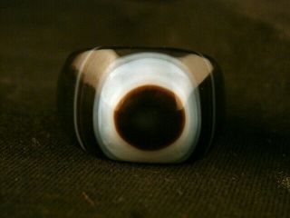 Exquisite Pure Tibetan Natural Agate Dzi Sky Eyed Ring N004