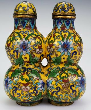 Antique Chinese Yellow Cloisonne Enamel Double Gourd Form Snuff Bottle
