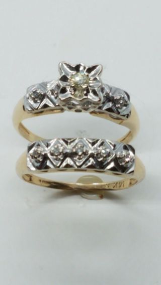 Vintage Estate Diamonds 14k Yellow Gold Engagement Wedding Ring Set