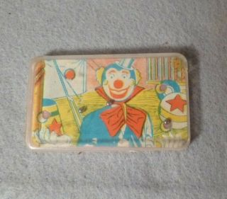 Vintage 1960s Clown Circus Hand Held Dexterity Ball In Hole Puzzle Game Prize