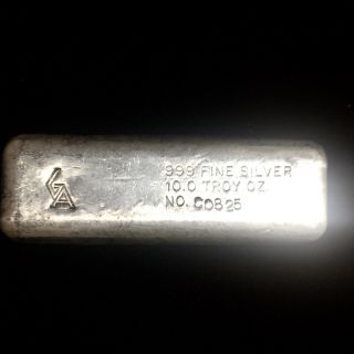10oz Golden Analytical Silver Bar.  Vintage Poured Bullion Bar.  999.  Fine Silver