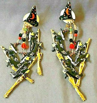 Vintage 1980 Lunch At The Ritz Pierced Post Halloween Earrings Witches