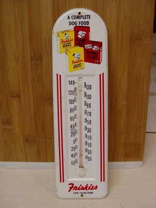 Friskies Dog Food Vintage Metal Advertising Thermometer Pet Sign