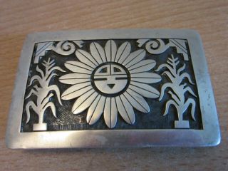 Vintage Sterling Silver Native American Hopi Indian Belt Buckle Corn,  Sun Signed