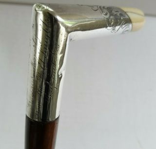 Antique Silver Handle Cane Walking Stick with Inscription 12