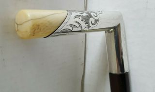 Antique Silver Handle Cane Walking Stick With Inscription