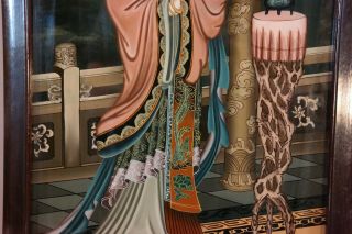 LG Vintage ORIENTAL Geisha CHINESE LADY Incense PAGODA Reverse PAINTING on GLASS 6