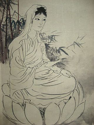 Hand - Painted Scroll Painting By Xu Beihong : 徐悲鸿 Guanyin观音