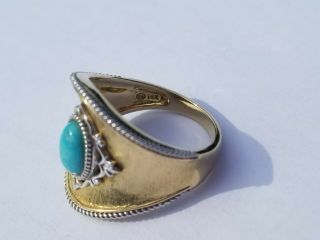 Estate Vintage 14k Yellow & White Gold Blue Turquoise Florentine Style Ring Sz 8 6